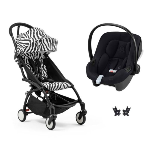 Poussette duo YOYO 3 pack 6+ et siège auto Aton B2 Black - Chassis noir - Zebra