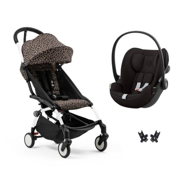 Poussette duo YOYO 3 pack 6+ et siège auto Cloud G Black - Chassis blanc - Leopard