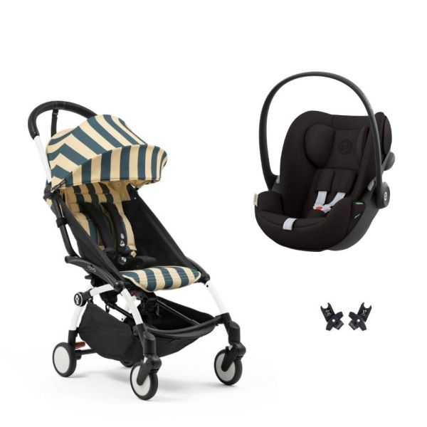 Poussette duo YOYO 3 pack 6+ et siège auto Cloud G3 Black - Chassis blanc - Monaco