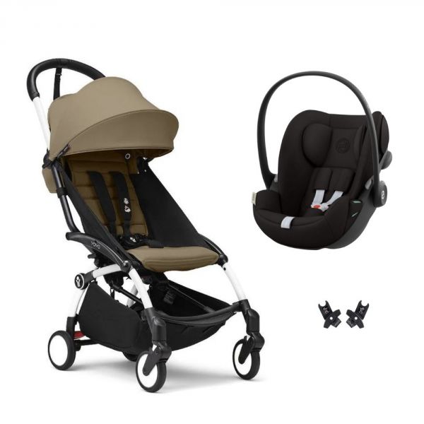 Poussette duo YOYO 3 pack 6+ et siège auto Cloud G Black - Chassis blanc - Toffee