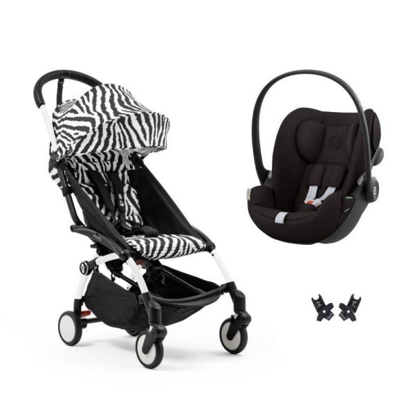 Poussette duo YOYO 3 pack 6+ et siège auto Cloud G Black - Chassis blanc - Zebra