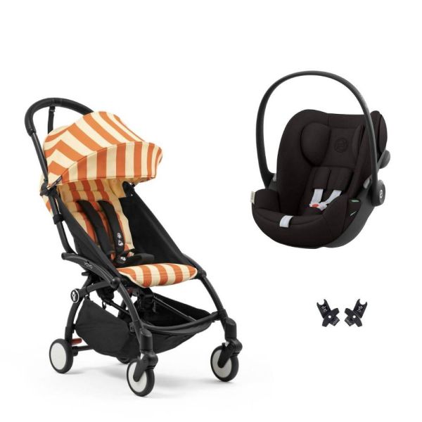 Poussette duo YOYO 3 pack 6+ et siège auto Cloud G3 Black - Chassis noir - Capri