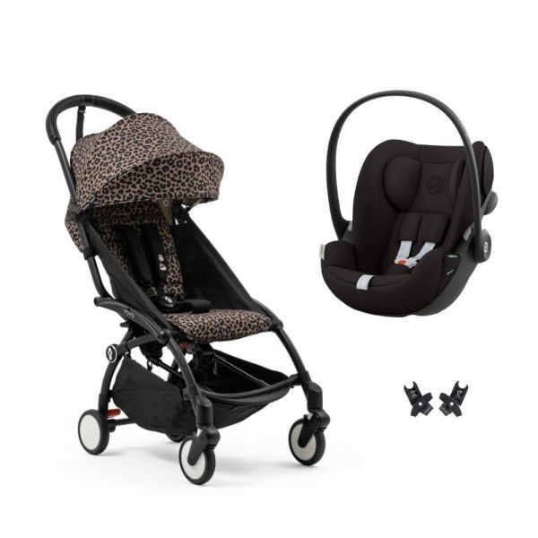 Poussette duo YOYO 3 pack 6+ et siège auto Cloud G Black - Chassis noir - Leopard