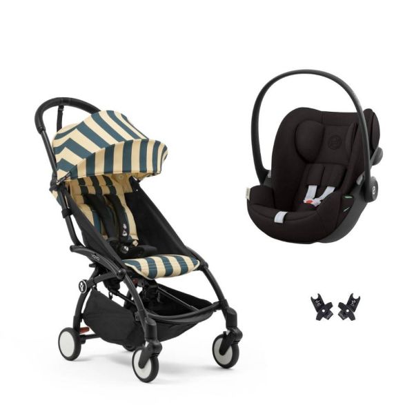 Poussette duo YOYO 3 pack 6+ et siège auto Cloud G3 Black - Chassis noir - Monaco