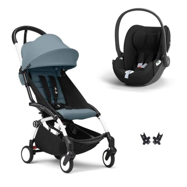 Poussette duo YOYO 3 pack 6+ et siège auto Cloud T - Chassis blanc - Aqua