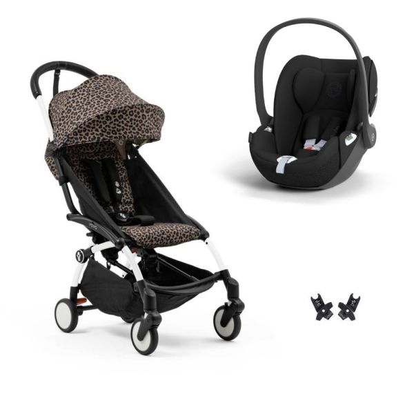 Poussette duo YOYO 3 pack 6+ et siège auto Cloud T - Chassis blanc - Léopard