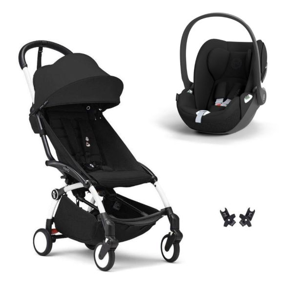 Poussette duo YOYO 3 pack 6+ et siège auto Cloud T - Chassis blanc - Noir