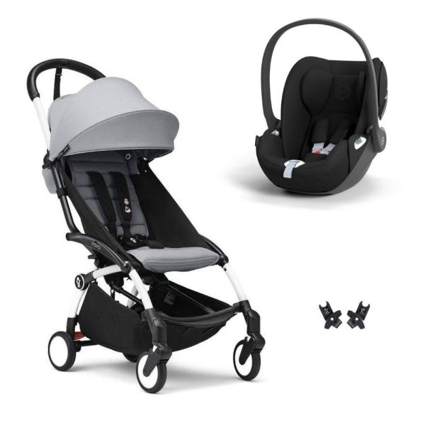Poussette duo YOYO 3 pack 6+ et siège auto Cloud T - Chassis blanc - Stone