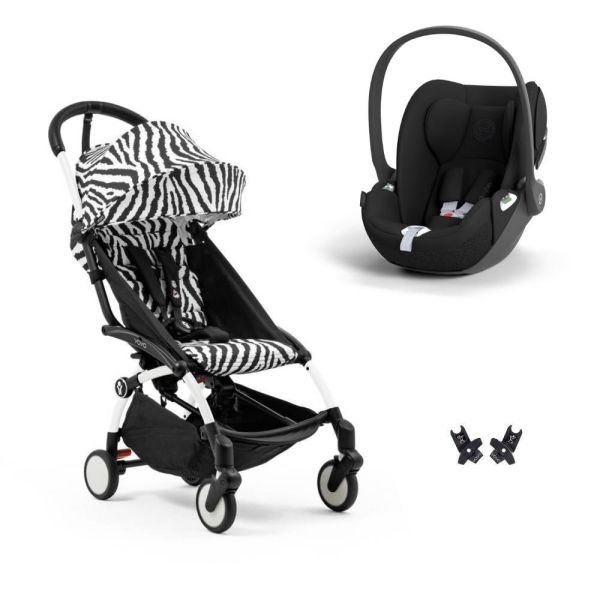 Poussette duo YOYO 3 pack 6+ et siège auto Cloud T Black - Chassis blanc - Zebra