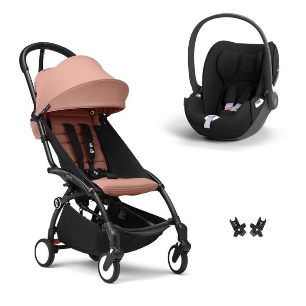 Poussette duo YOYO 3 pack 6+ et siège auto Cloud T Black - Chassis noir - Ginger