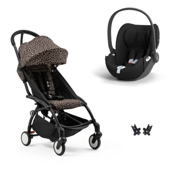 Poussette duo YOYO 3 pack 6+ et siège auto Cloud T Black - Chassis noir - Léopard