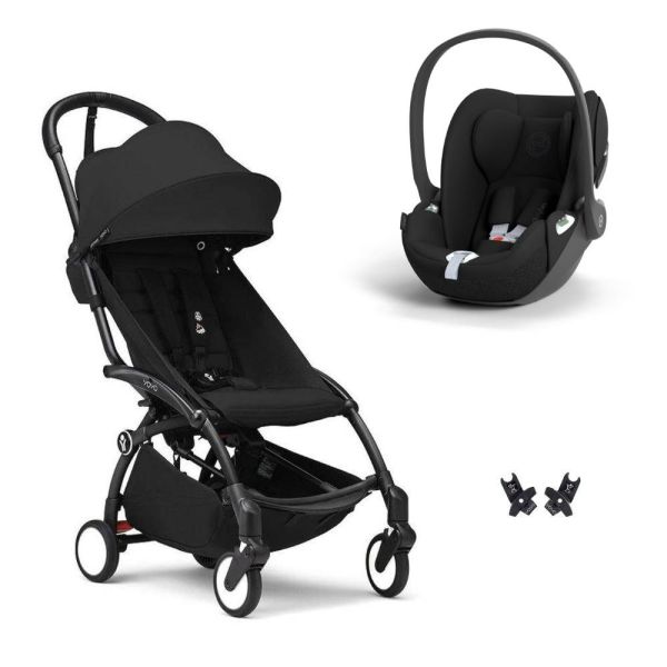 Poussette duo YOYO 3 pack 6+ et siège auto Cloud T Black - Chassis noir - Noir