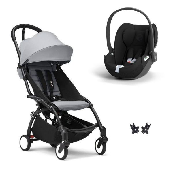 Poussette duo YOYO 3 pack 6+ et siège auto Cloud T Black - Chassis noir - Stone