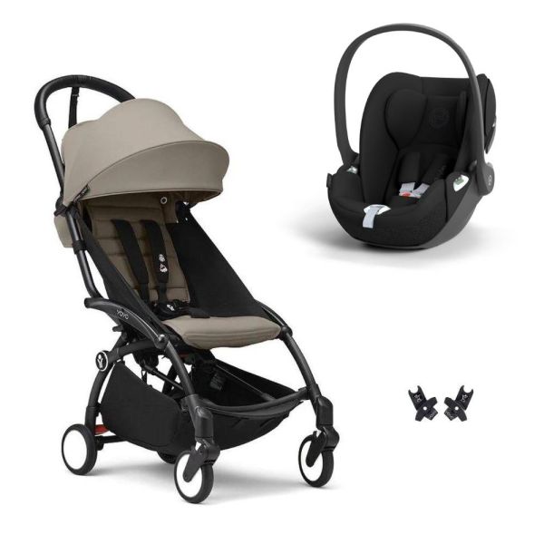 Poussette duo YOYO 3 pack 6+ et siège auto Cloud T Black - Chassis noir - Taupe