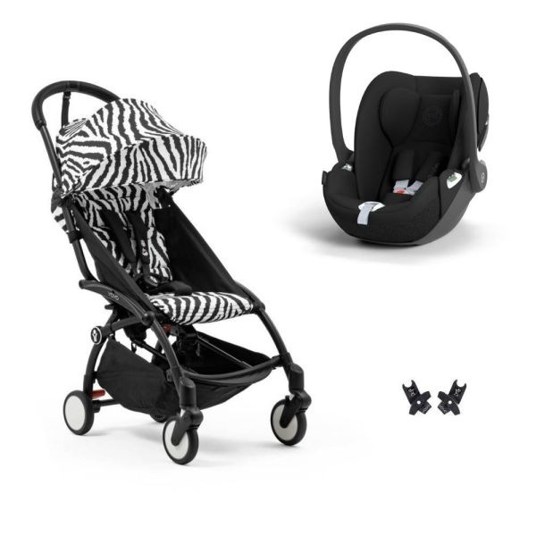 Poussette duo YOYO 3 pack 6+ et siège auto Cloud T Black - Chassis noir - Zebra