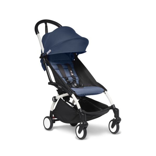 Poussette duo YOYO 3 pack 6+ et siège auto Cloud T plus Black - Chassis blanc - Bleu Air France