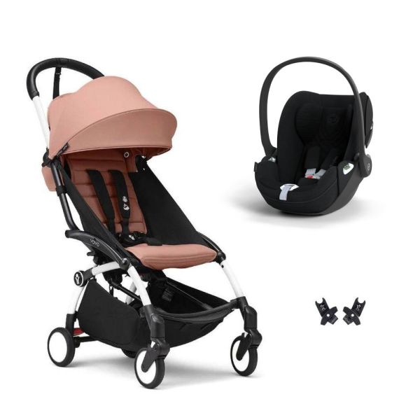 Poussette duo YOYO 3 pack 6+ et siège auto Cloud T plus Black - Chassis blanc - Ginger