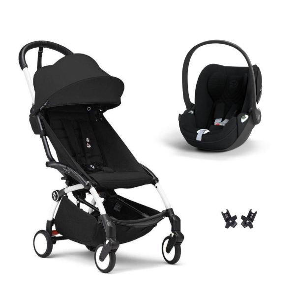 Poussette duo YOYO 3 pack 6+ et siège auto Cloud T plus Black - Chassis blanc - Noir