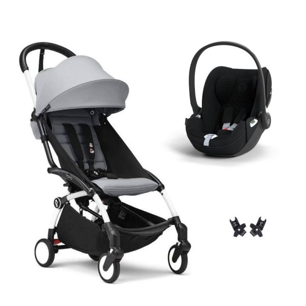 Poussette duo YOYO 3 pack 6+ et siège auto Cloud T plus Black - Chassis blanc - Stone