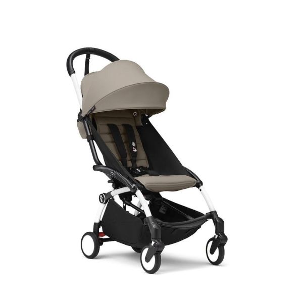 Poussette duo YOYO 3 pack 6+ et siège auto Cloud T plus Black - Chassis blanc - Taupe