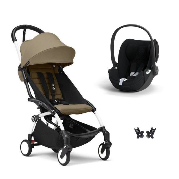 Poussette duo YOYO 3 pack 6+ et siège auto Cloud T plus Black - Chassis blanc - Toffee
