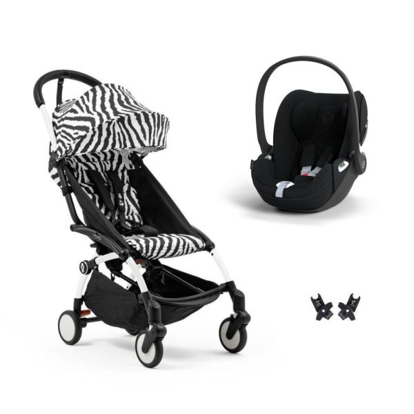 Poussette duo YOYO 3 pack 6+ et siège auto Cloud T plus Black - Chassis blanc - Zebra