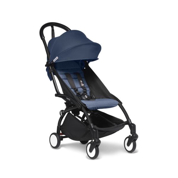 Poussette duo YOYO 3 pack 6+ et siège auto Cloud T plus Black - Chassis noir - Bleu Air France