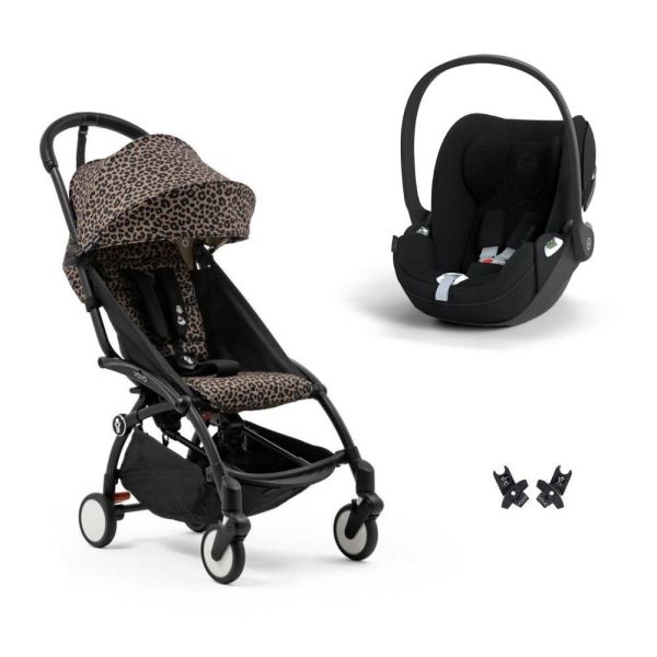 Poussette duo YOYO 3 pack 6+ et siège auto Cloud T plus Black - Chassis noir - Leopard