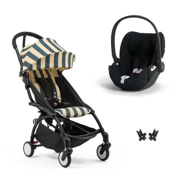 Poussette duo YOYO 3 pack 6+ et siège auto Cloud T plus Black - Chassis noir - Monaco