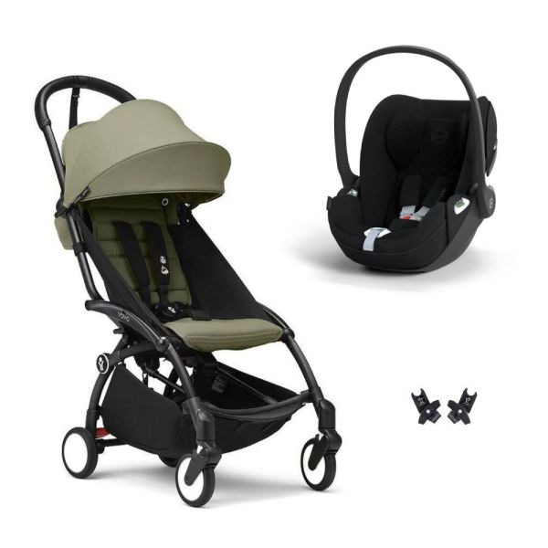 Poussette duo YOYO 3 pack 6+ et siège auto Cloud T plus Black - Chassis noir - Olive
