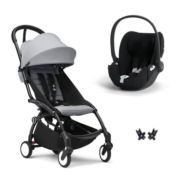 Poussette duo YOYO 3 pack 6+ et siège auto Cloud T plus Black - Chassis noir - Stone