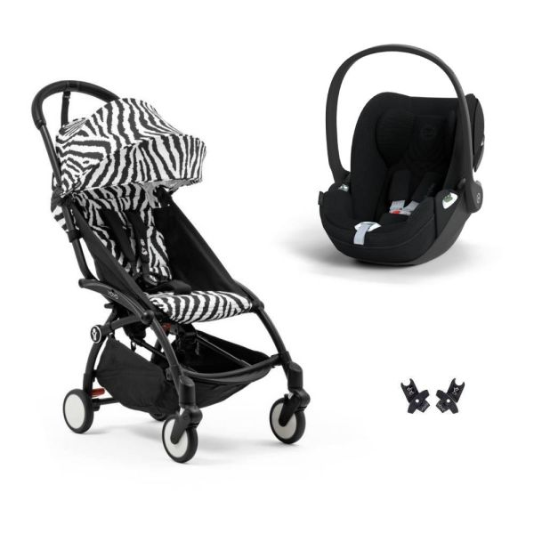 Poussette duo YOYO 3 pack 6+ et siège auto Cloud T plus Black - Chassis noir - Zebra