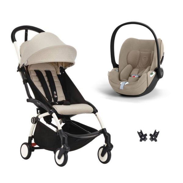 Poussette duo YOYO 3 pack 6+ et siège auto Cloud T plus Beige - Chassis blanc - Bonpoint