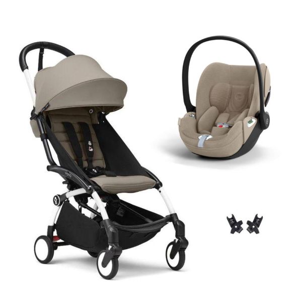 Poussette duo YOYO 3 pack 6+ et siège auto Cloud T plus Beige - Chassis blanc - Taupe