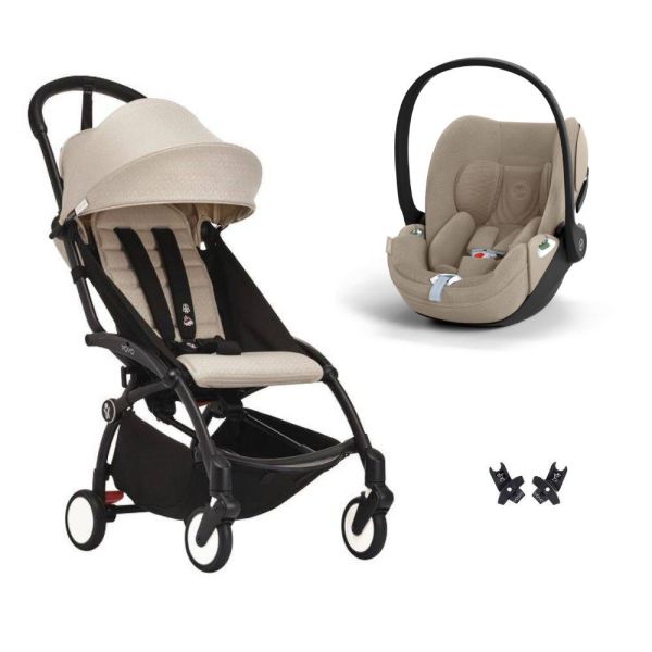 Poussette duo YOYO 3 pack 6+ et siège auto Cloud T plus Beige - Chassis noir - Bonpoint