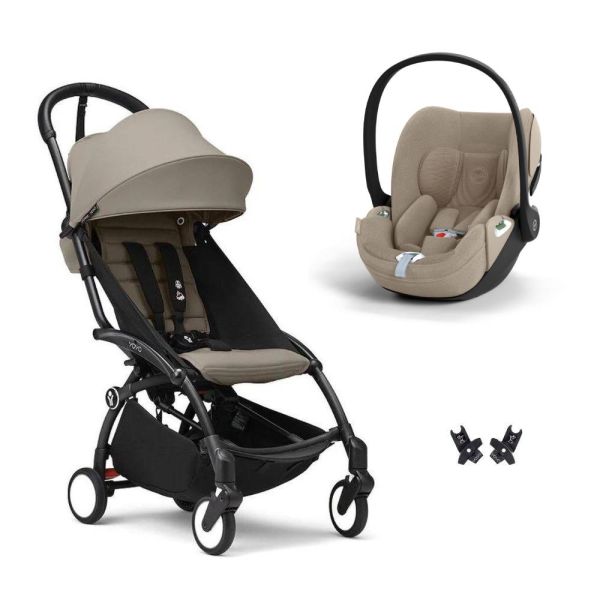 Poussette duo YOYO 3 pack 6+ et siège auto Cloud T plus Beige - Chassis noir - Taupe