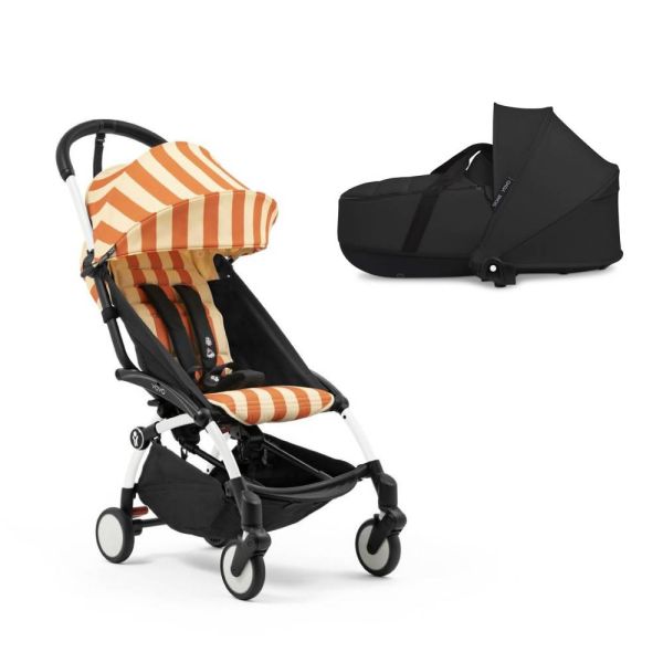 Poussette duo YOYO 3 - Châssis blanc Pack 6+ et nacelle Capri / Noir