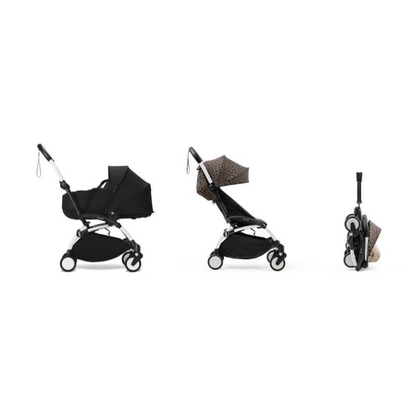 Poussette duo YOYO 3 - Châssis blanc Pack 6+ et nacelle Leopard / Noir