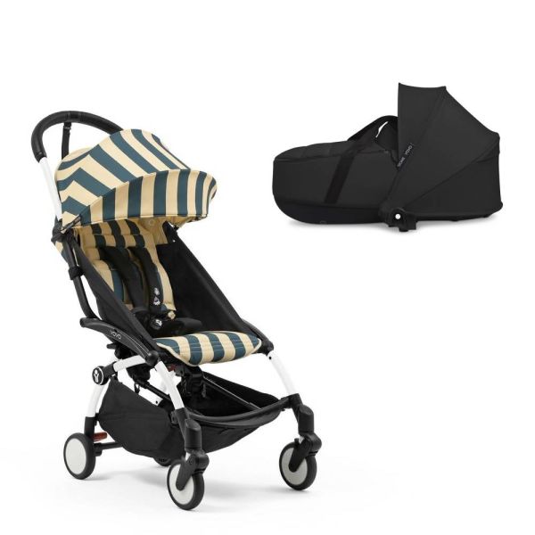 Poussette duo YOYO 3 - Châssis blanc Pack 6+ et nacelle Monaco / Noir