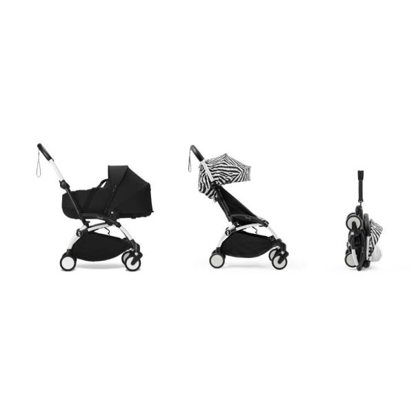 Poussette duo YOYO 3 - Châssis blanc Pack 6+ et nacelle Zebra / Noir