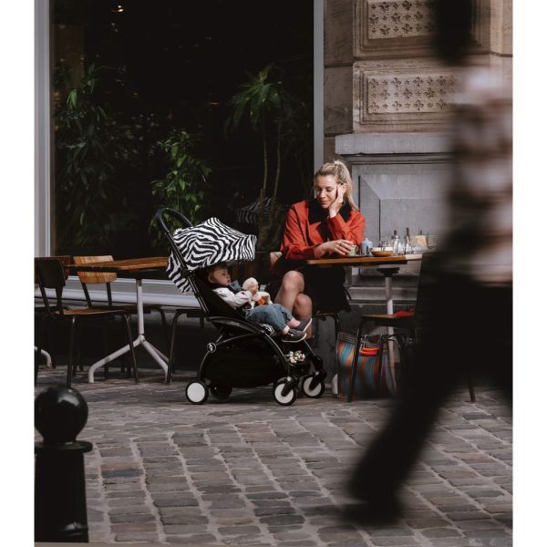 Poussette duo YOYO 3 - Châssis blanc Pack 6+ et nacelle Zebra / Noir