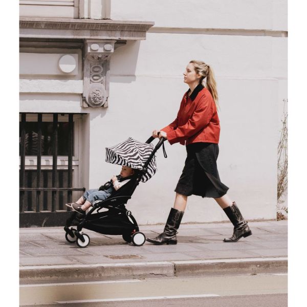 Poussette duo YOYO 3 - Châssis blanc Pack 6+ et nacelle Zebra / Noir