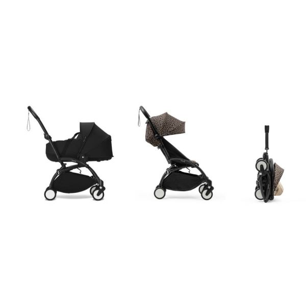 Poussette duo YOYO 3 - Châssis noir Pack 6+ et nacelle Leopard / Noir
