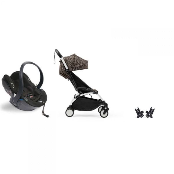 Poussette duo YOYO 3 - Châssis blanc Pack 6+ et siège auto car seat by BeSafe Leopard