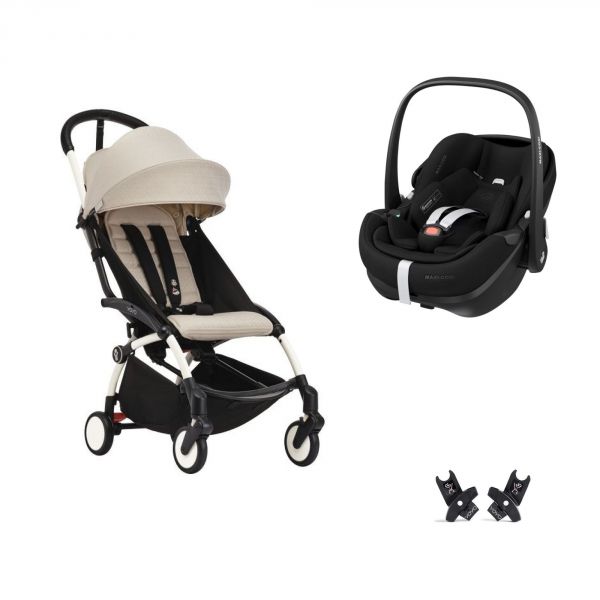 Poussette duo YOYO 3 pack 6+ et siège auto Pebble 360 Pro² Black - Chassis blanc - Bonpoint