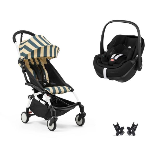 Poussette duo YOYO 3 pack 6+ et siège auto Pebble 360 Pro² Black - Chassis blanc - Monaco