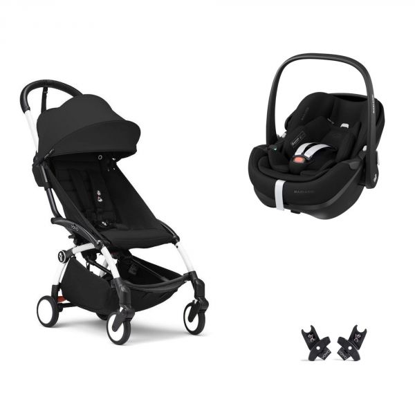 Poussette duo YOYO 3 pack 6+ et siège auto Pebble 360 Pro² Black - Chassis blanc - Noir