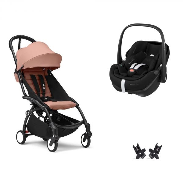 Poussette duo YOYO 3 pack 6+ et siège auto Pebble 360 Pro² - Chassis noir - Ginger