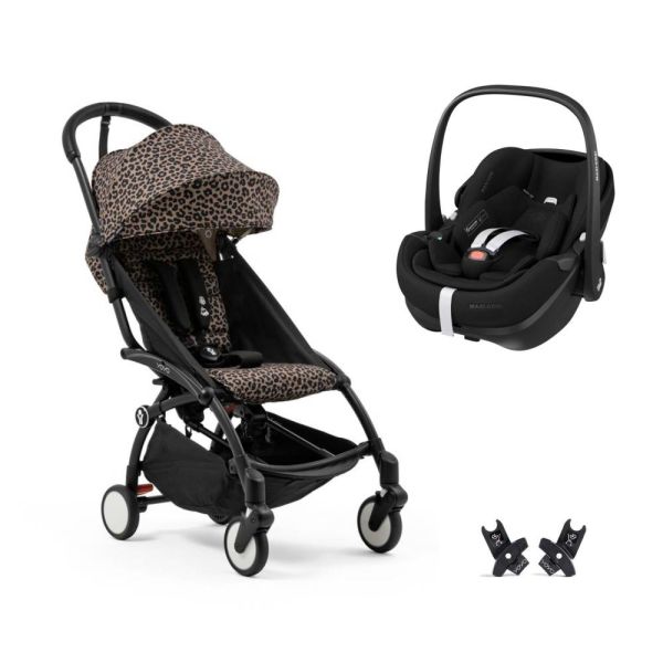 Poussette duo YOYO 3 pack 6+ et siège auto Pebble 360 Pro² - Chassis noir - Leopard