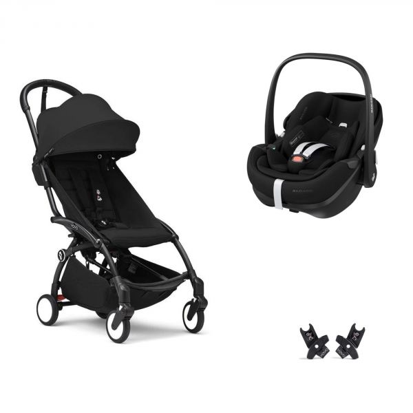 Poussette duo YOYO 3 pack 6+ et siège auto Pebble 360 Pro² - Chassis noir - Noir